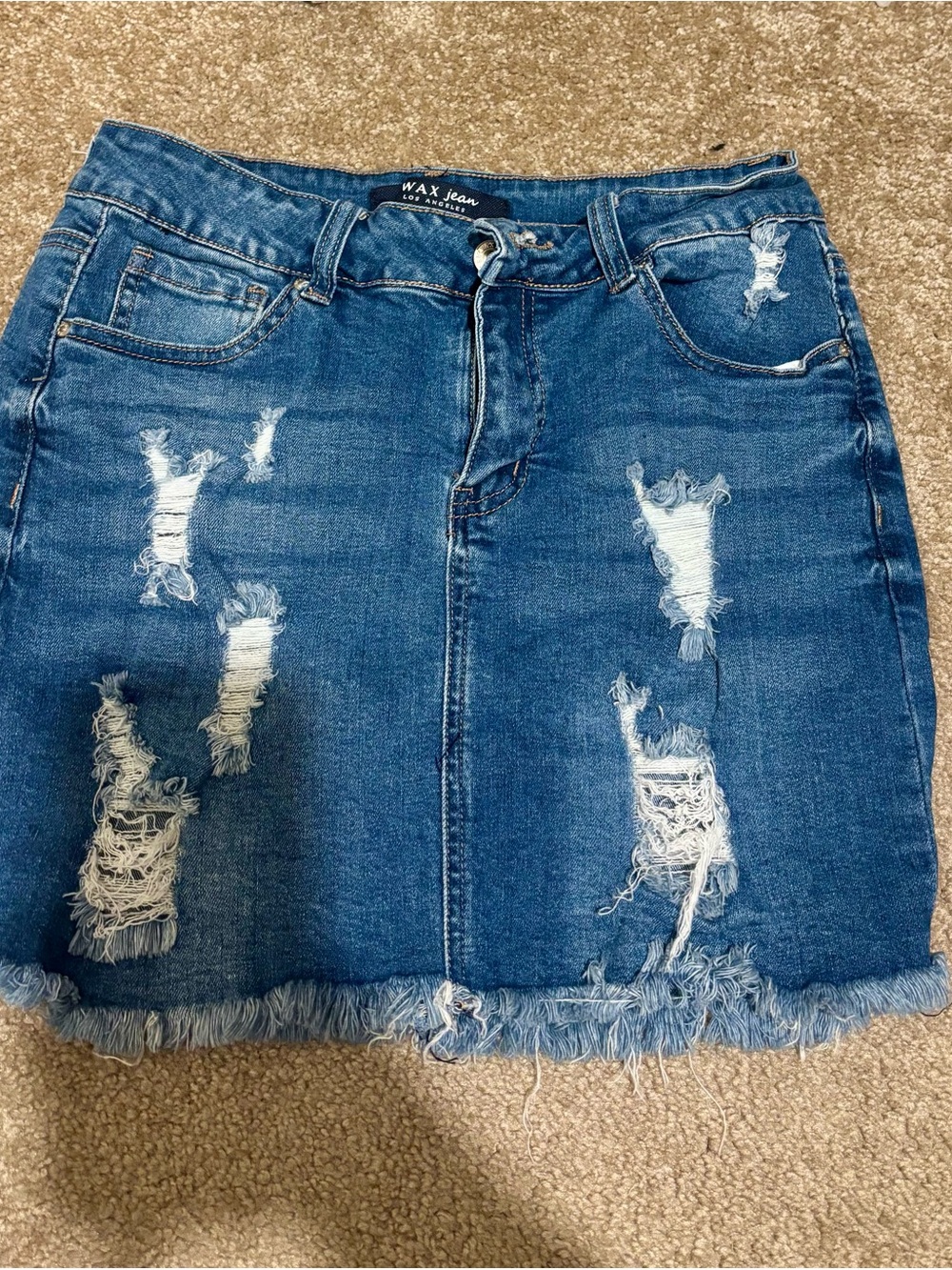 Wax Jean Blue Distressed Denim Mini Skirt